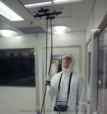 interior modular cleanroom, person in bunny suit, velgrid HEPA fan filter unit air flow test,