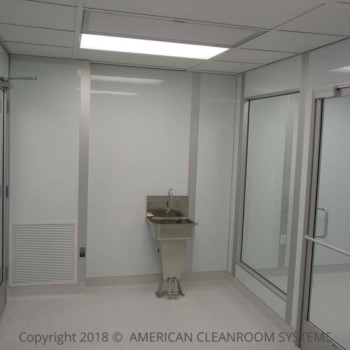 clear vinyl strip curtains, modular cleanroom w FRP walls, cleanroom storefront door