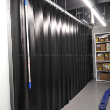 Black vinyl cleanroom softwall curtain, aluminum pull rod