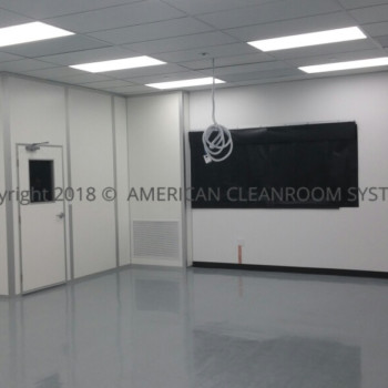 interior ISO7 cleanroom, cleanroom blackout curtain over window, cleanroom door
