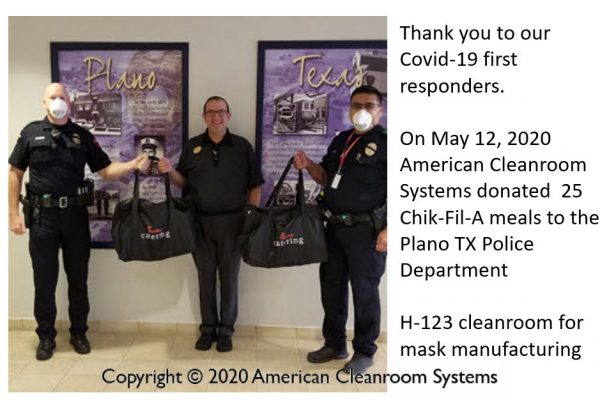 Plano Police donation American Cleanroom Systems 5 12 2020 Plano Police donation American Cleanroom Systems 5 12 2020
