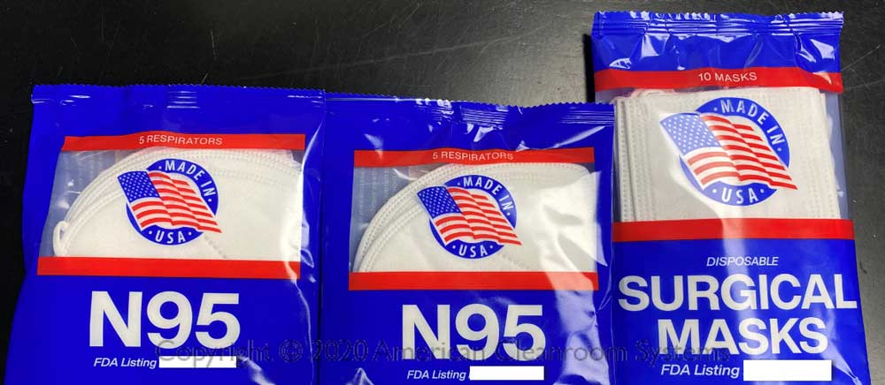 N95 masks in blue package, surgical masks in blue package
