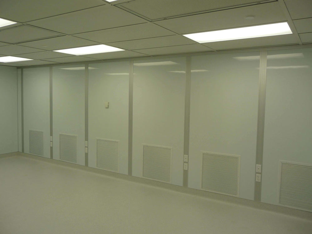 six white modular return air walls, interior of ISO-7 cleanroom