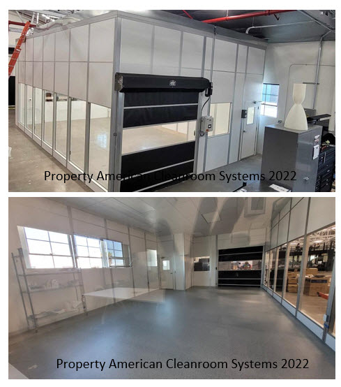 2 images of 600 SF interior and exterior cleanroom