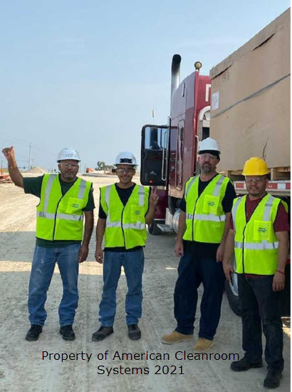 american cleanrooms crew with neon vest and hard hats