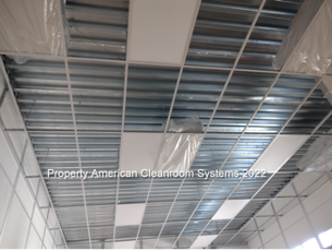 cleanroom t-grid ceiling, cleanroom lights in grid, HEPA fan filter units in grid