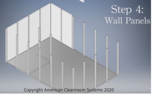 solid works modular cleanroom assembly simulation, modular connecting posts, modular wall panels