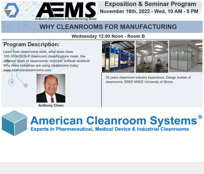 Anaheim 2022 Speaker American Cleanroom Systems