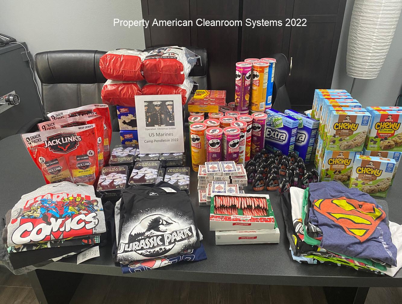 american cleanroom systems food and shirt donation to US marines