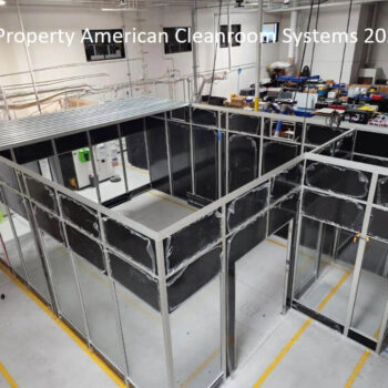 modular cleanroom install step 3, black cleanroom walls complete