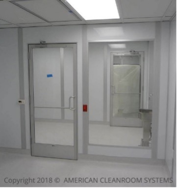 CGMP cleanroom, interlocked cleanroom material pass thru