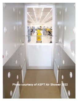 interior cleanroom air shower, nozzles on walls