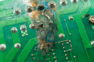 ESD damaged printed circuit board, chips on pcb