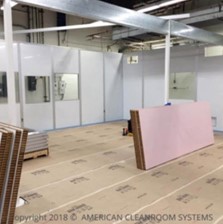 cleanroom job site, modular cleanroom walls partially erected