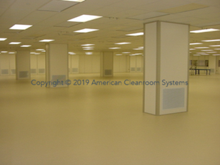 Interior ISO-7 cleanroom, air return walls, cleanroom heat welded vinyl flooring