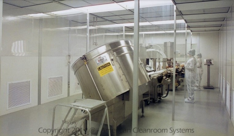 pharmaceutical cleanroom, stainless steel mixers, clear vinyl cleanroom curtain wall
