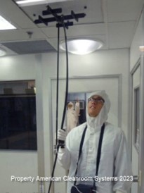 Velgrid air flow meter, person in bunny suit