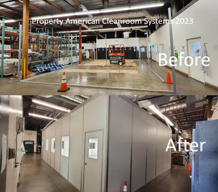 875 sf CGMP pharmaceutical white cleanroom installation before and after images