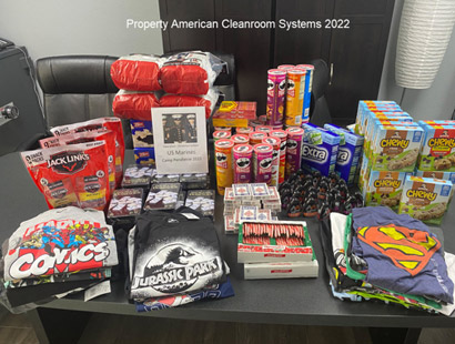 clothes, food, cards for US Marines gift bag program