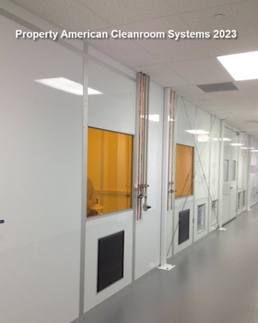 ISO-6 cleanroom, amber tinted cleanroom windows