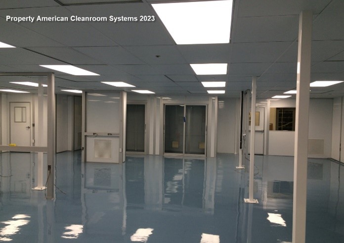ISO-7 cleanroom, flat panel cleanroom LED lights, blue epoxy cleanroom flooring
