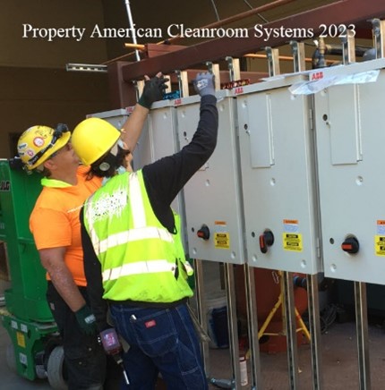 cleanroom electrical panel, construction workers