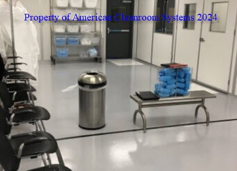 cleanroom gown room, stainless steel bench