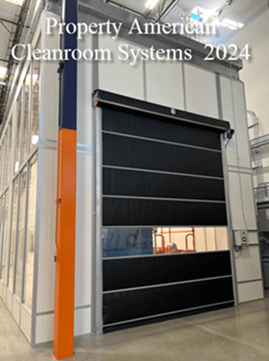 black roll up door, exterior high bay cleanroom, 15 feet high