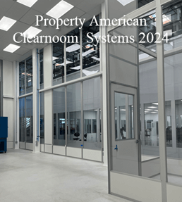 high bay cleanroom interior, floor to ceiling windows, cleanroom door, vinyl cleanroom floor