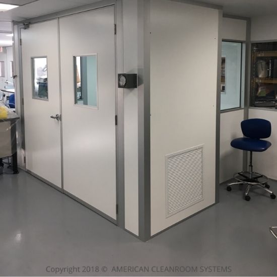 modular cleanroom, white cleanroom walls, air return wall, double door