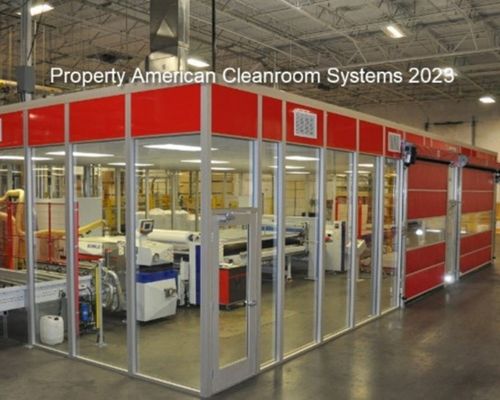 “red laminating cleanroom” “glass windows” “red rollup doors”