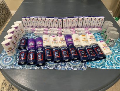 30 tubes toothpaste and 30 sticks of deodorant donated